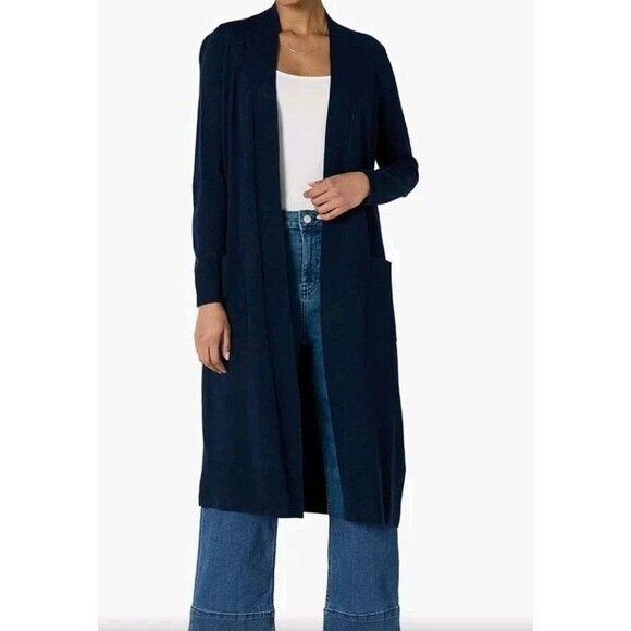 Amazon Sweaters - Amazon Essentials Women 1X Navy Blue Duster Cardigan Sweater Longline Open Front